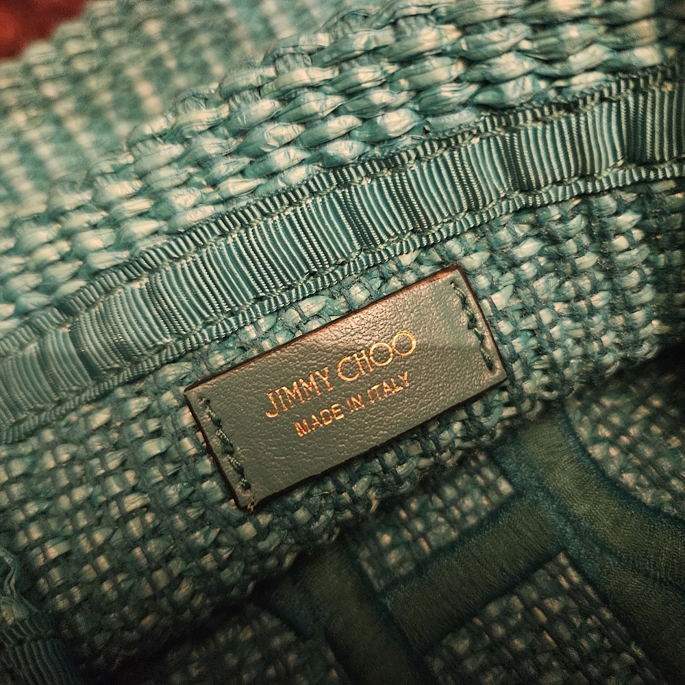 New Authentic Jimmy Choo Turquoise Woven Tote - Picture 11 of 15